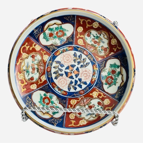 Japanese Arita Ware Gold Imari Shallow Bowl Console Dish Cobalt Blue Vintage - Picture 3 of 13